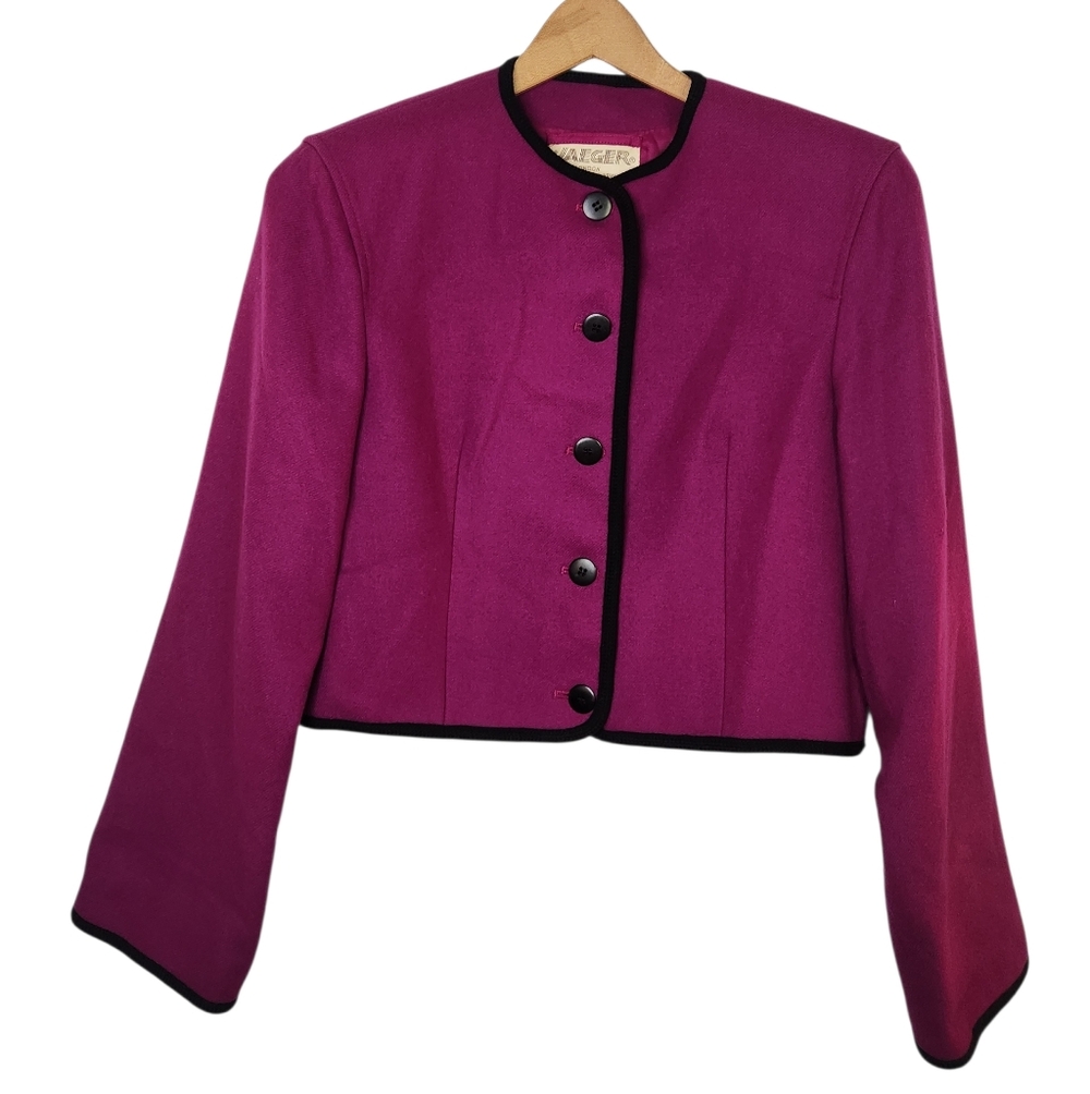 Vintage Jaeger Magenta Cropped Wool Bolero Jacket UK6/XS Petite